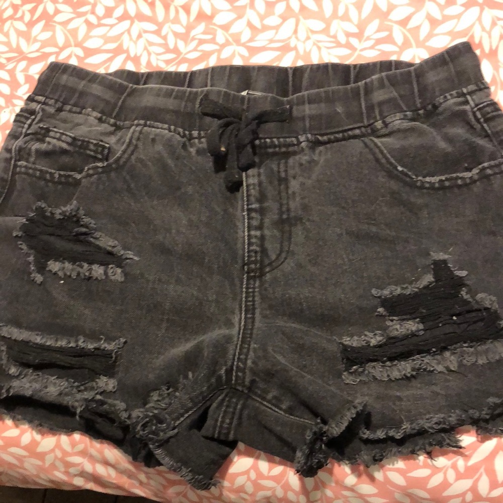 Black distressed YMI Dream authenticate denim shorts